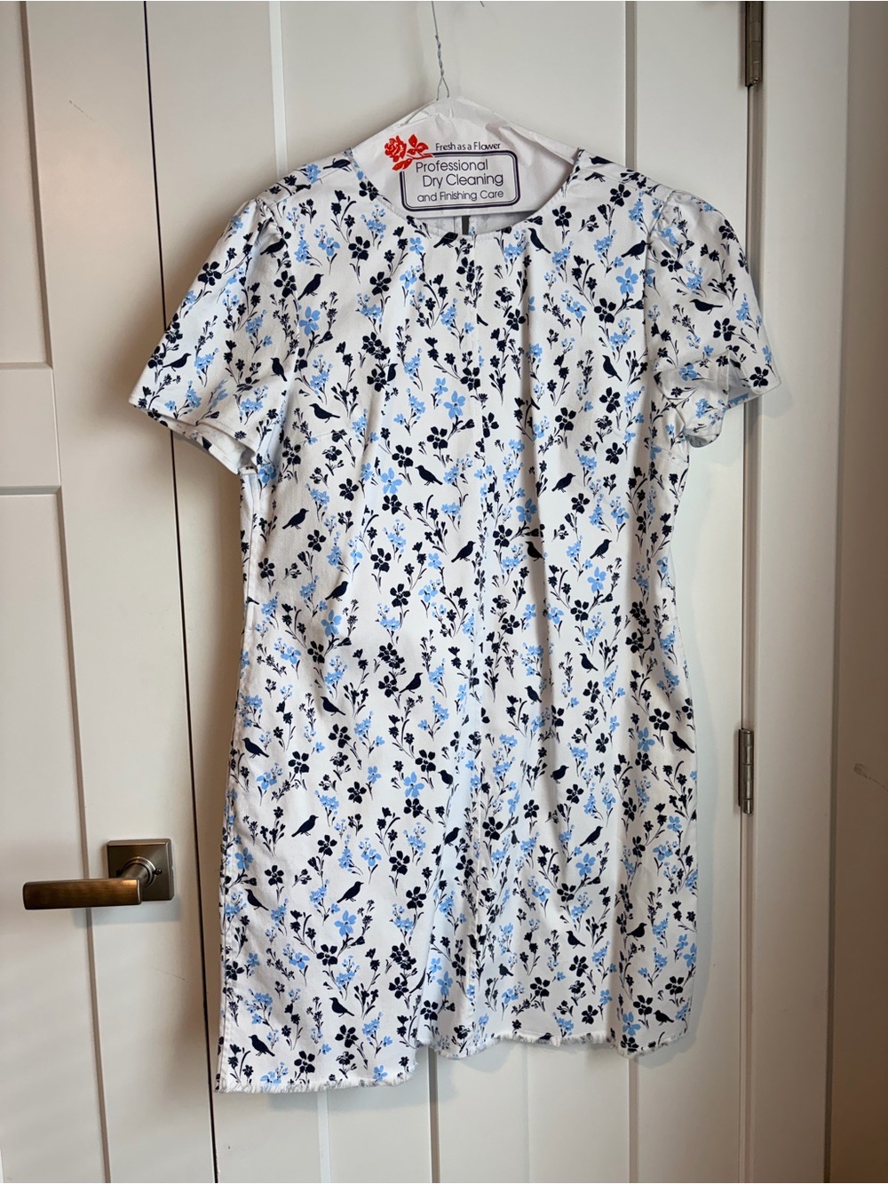 Draper James White Dress with Blue & Black Floral Motif